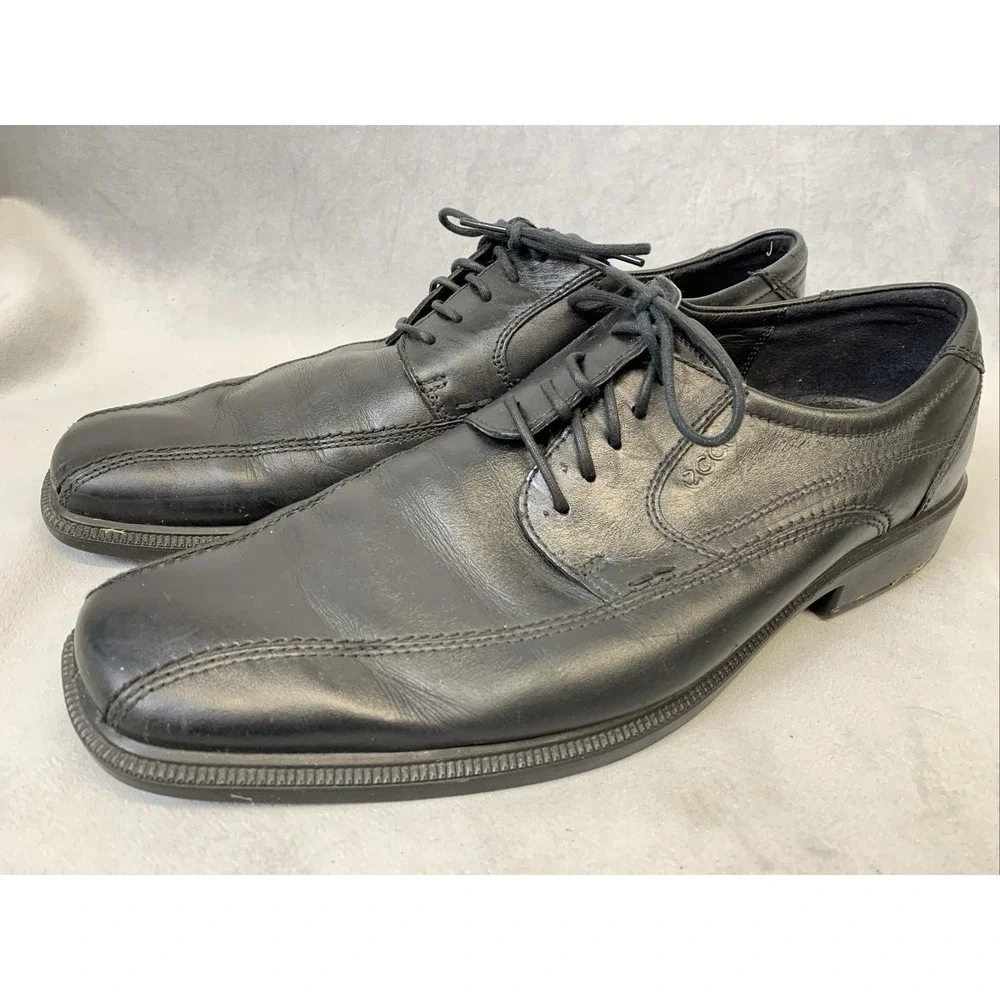 Ecco Shoes Mens Size 13/46 Black Leather Helinski Bicycle Toe‎ Lace Up Oxfords